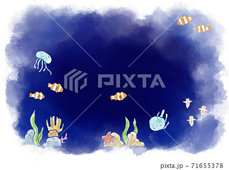 鮮やかな水彩タッチの海の生き物イラストのイラスト素材