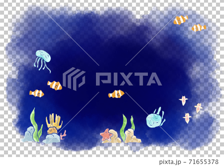 鮮やかな水彩タッチの海の生き物イラストのイラスト素材