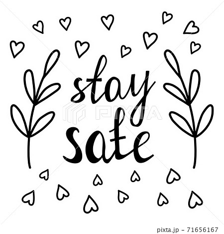 Stay Safe Quarantine Quote Cute Hand Drawn のイラスト素材