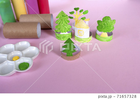 How to make trees, decoration. Daily activities, diy for kids, zero waste, eco toys hand made from paper roll. How to make trees, decoration. Daily activities, diy for kids, zero waste, eco toys hand made from paper roll. 71657328