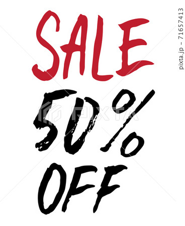 sale 50 percent off. Banner with discount for shops and marketing. black and red color. Handwritten sale 50 percent off. Banner with discount for shops and marketing. black and red color. Handwritten 71657413