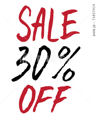 sale 30 percent off. Banner with discount for shops and marketing. black and red color. Handwritten 71657414