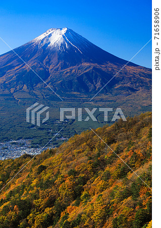 紅葉の三ッ峠と霊峰 富士山　山梨 71658906