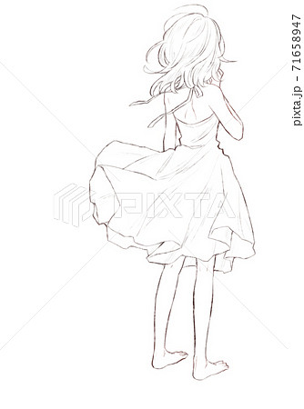 風に吹かれる可憐な女の子のイラスト素材