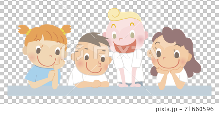 キッズ_覗き込む_フラットタッチ_机有り02 71660596