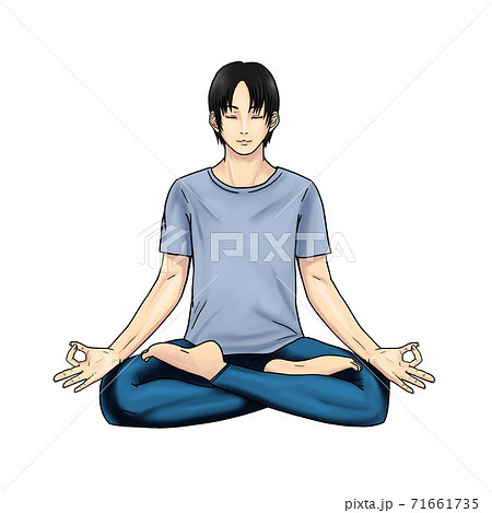 座禅をする穏やかな顔の若い男性のイラスト素材