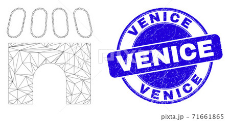 Blue Scratched Venice Stamp and Web Mesh Building 71661865