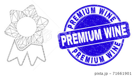 Blue Scratched Premium Wine Stamp and Web Mesh Award Badge 71661901