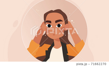 young ebony girl with big eyes close up straightens her hair vector 71662270