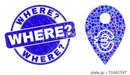 Blue Scratched Where? Stamp Seal and Euro Map Marker Mosaic 71662597