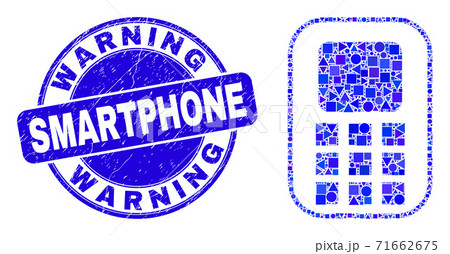Blue Scratched Warning Smartphone Seal and Cellphone Mosaic 71662675