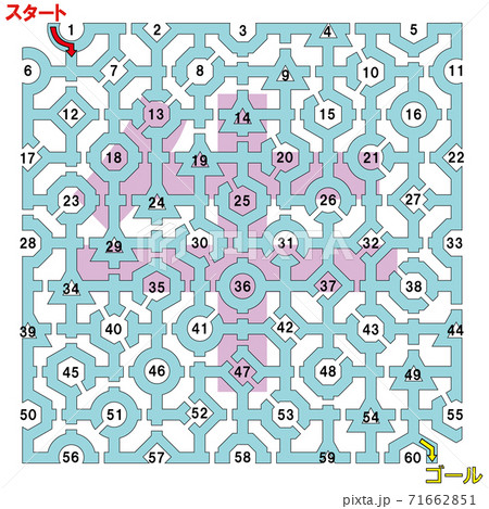 牛くんの迷路5 円形 多角形と牛の文字 のイラスト素材