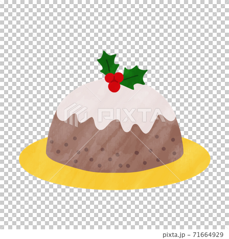 Christmas pudding cake cute watercolor style illustration 71664929