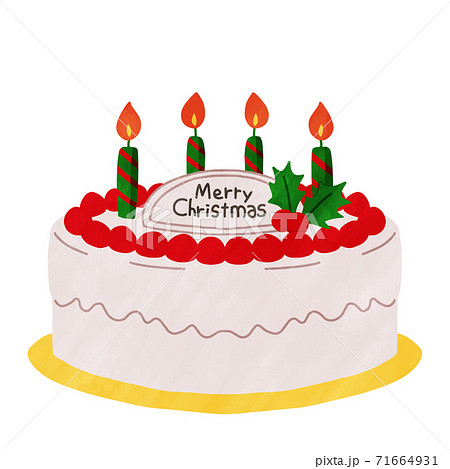 クリスマスケーキ デコレーションケーキ いちご かわいい 水彩風 イラストのイラスト素材
