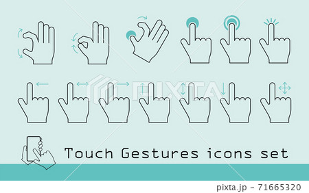 スマホ操作 ジェスチャー 手のアイコン素材セット スマホ操作 ジェスチャー 手のアイコン素材セット 71665320