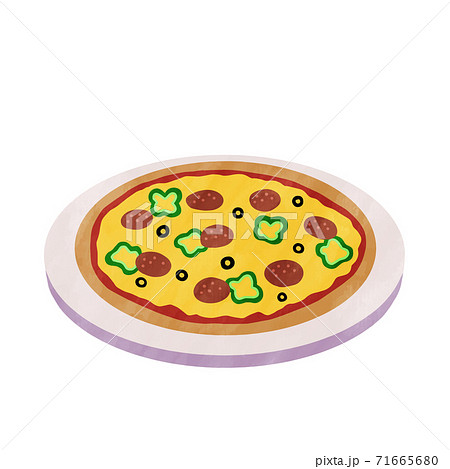 ピザ チーズ サラミ かわいい 水彩風 イラストのイラスト素材
