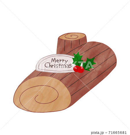 クリスマス ケーキ ブッシュドノエル かわいい 水彩風 イラストのイラスト素材