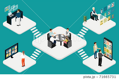 インターネットで人と人が繋がるイメージ　アイソメトリック.. 71665731