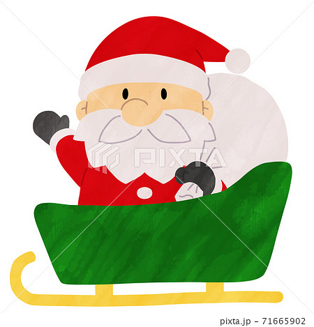 クリスマス サンタクロース そり かわいい 水彩風 イラストのイラスト素材 71665902 Pixta