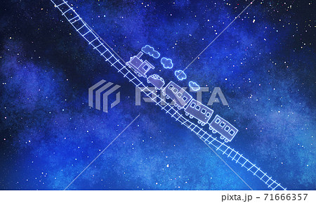 星空に落書きした銀河鉄道のイラストのイラスト素材