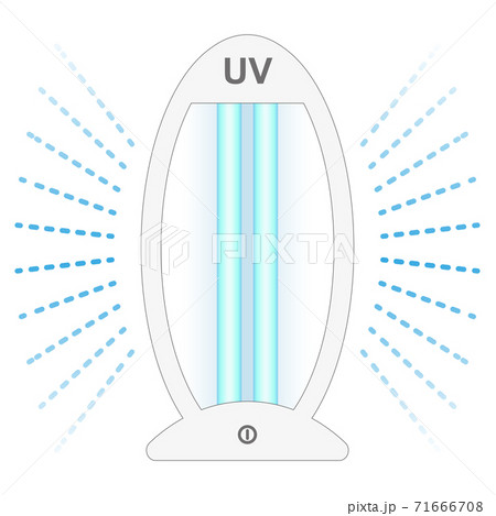 Ultraviolet bactericidal lamp. Surface cleaning, medical disinfection procedure. Illustration of a medical device for home, clinic, hospital. Prevention of the coronavirus pandemic. Vector 71666708