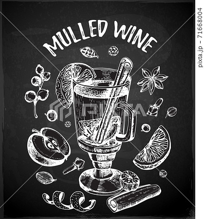 Chalk drawing mulled wine and spices Chalk drawing mulled wine and spices 71668004