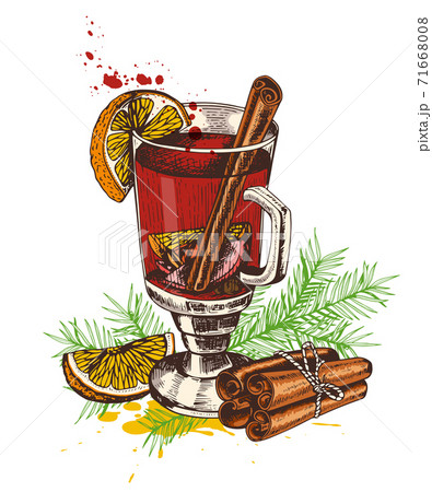 Vintage vector hand drawn mulled wine Vintage vector hand drawn mulled wine 71668008