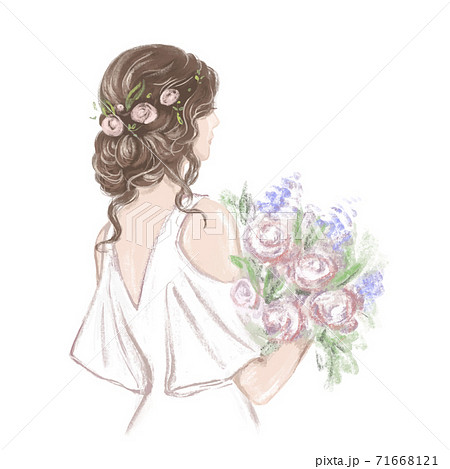 Bride With Beautiful Hairstyle Hand Drawn のイラスト素材