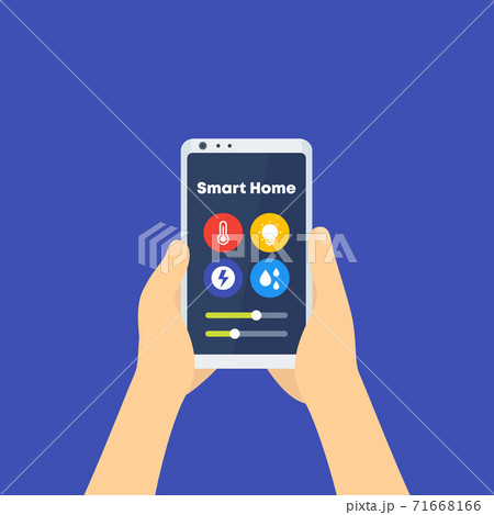 Smart home control app, phone in hands Smart home control app, phone in hands 71668166