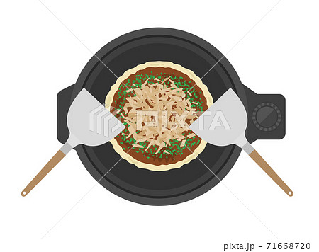 ホットプレートで焼くお好み焼きのイラスト 71668720