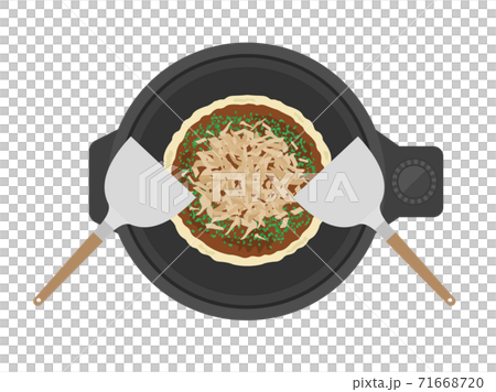 ホットプレートで焼くお好み焼きのイラスト 71668720
