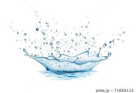 Blue Water Splash And Drops Isolated On White のイラスト素材