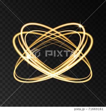 Gold neon circle lights effect with stars and sparks. 71669161