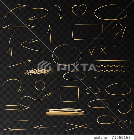 Hand  drawn  neon  golden  arrows, circles  and highlighter  lines. 71669163