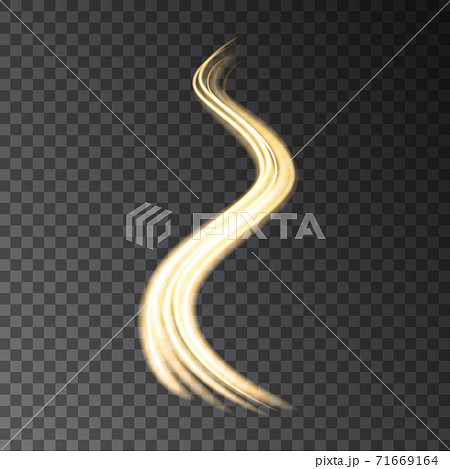 Gold  neon  wave light effect isolated on black transparent background. 71669164