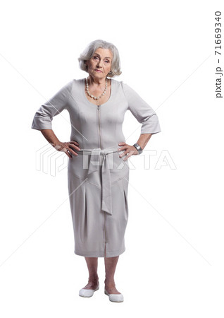 Sad senior woman posing isolated on white background 71669340