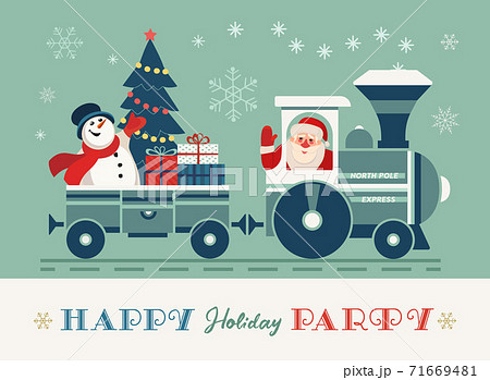 Santa Christmas train holiday party vector poster 71669481