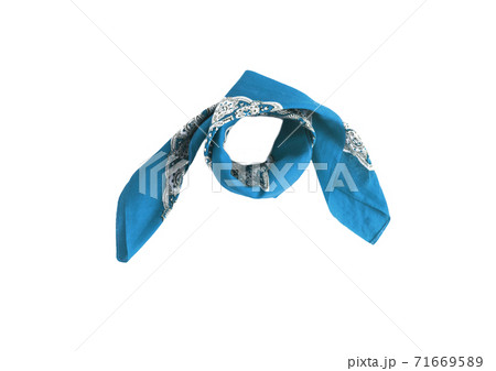 Blue, light blue kerchief-bandana with a pattern, isolated 71669589