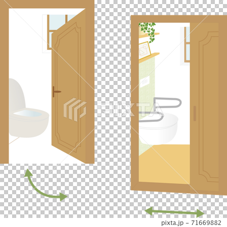 トイレの改装 開きドア 引き戸のリフォームアイディアのイラスト素材