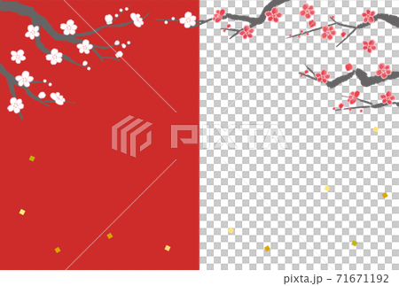 紅白の梅の花の和風背景素材 71671192