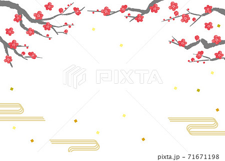 和風の赤いの梅の花の背景テンプレートのイラスト素材