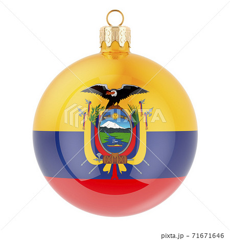 Christmas ball with Ecuadorian flag, 3D rendering Christmas ball with Ecuadorian flag, 3D rendering 71671646