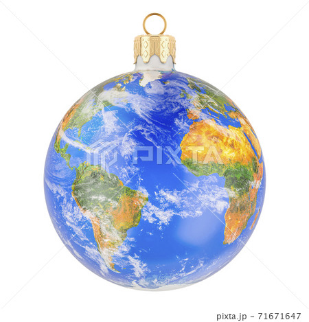 Christmas ball with Earth map texture, 3D rendering Christmas ball with Earth map texture, 3D rendering 71671647