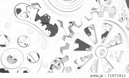 歯車　ギア　メカニズムの3Dメカニカルイラスト 71671911