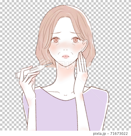体温計で熱を測る中年女性 体温計で熱を測る中年女性 71673022