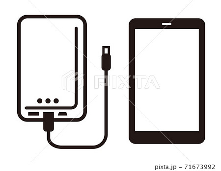 スマホと充電用バッテリーのシンプルなアイコン 白黒のイラスト素材