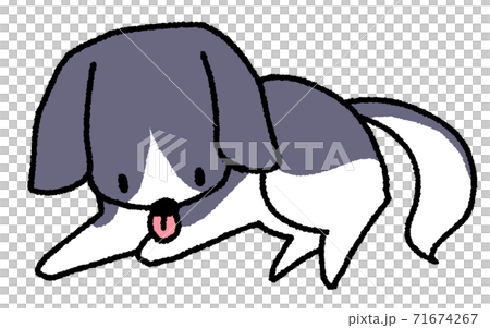 前足をなめる小型犬 白黒 のイラスト素材