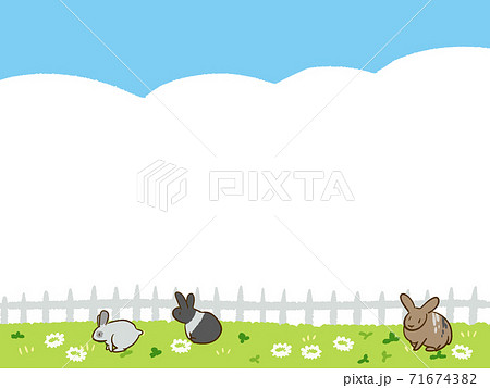 ふれあい動物園の柵の中にいるウサギの壁紙 シンプルのイラスト素材