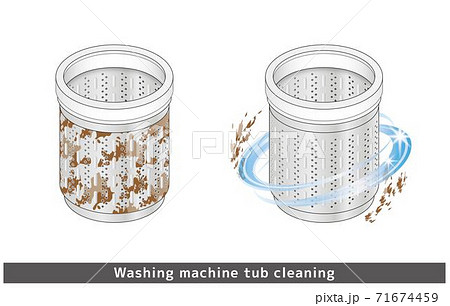 洗濯機 洗濯槽 裏側 イラスト 掃除 きれい 汚れ カビ 除菌 洗浄 クリーニングのイラスト素材