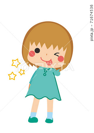 てへぺろするお茶目でお調子者の可愛い小さな女の子のイラスト素材